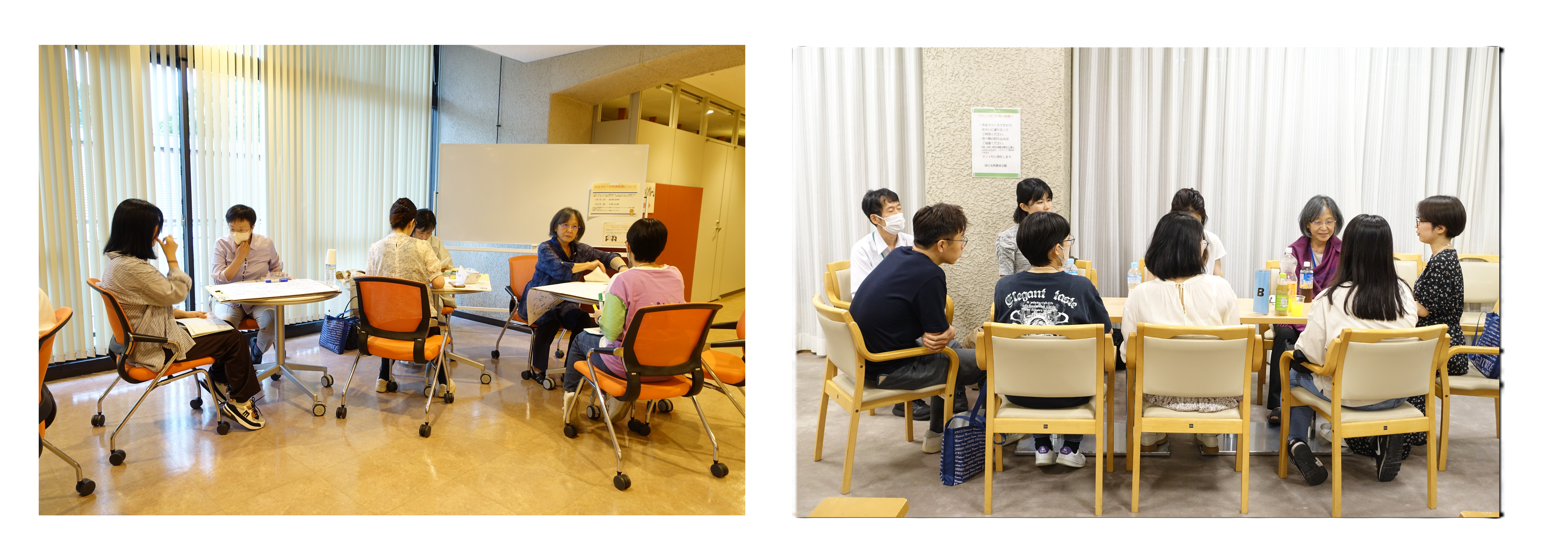 サマーセミナーの様子(チューターとのテーマ相談写真、交流会写真)